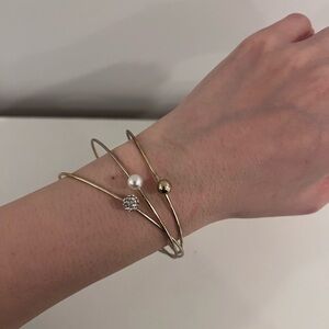 NEW Pearl and Crystal Ball Open Bangle Bracelet Sets
